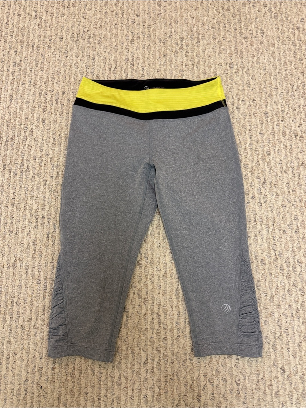 Gray Active Capri Leggings with Yellow Waistband